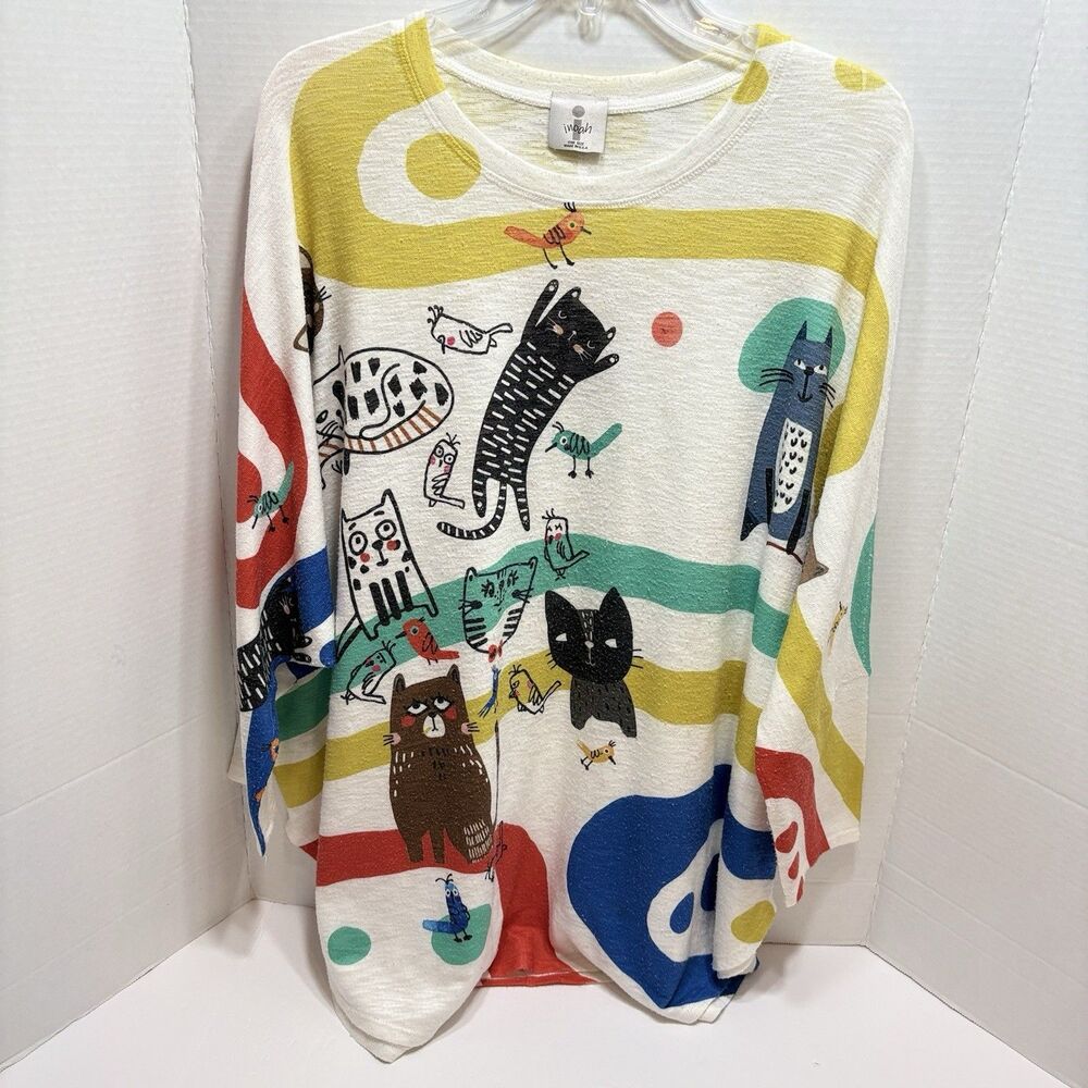 Whimsical Lagenlook Cat Doodle Top Inoah Women’s OSFA Wearable Art